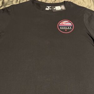 Hurley Black Short Sleeve Crew Neck Tee with Red & White Chest Emblem